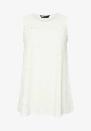 Weißes ärmelloses A-Linien-Top mit Lochmuster und Spitzendetail über der Brust, Größe UK 16, EU 44-46