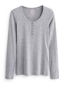 Next RIBBED HENLEY LONG SLEEVE TOP - Langærmet T-shirt - grey