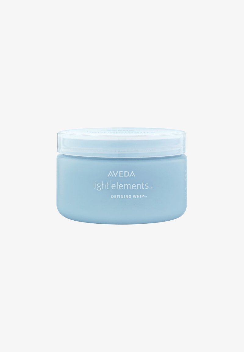 Éléments légers définissant un fouet, pot bleu clair, couvercle en plastique transparent, texture lisse, étiqueté avec du texte blanc, capacité de 200ml.