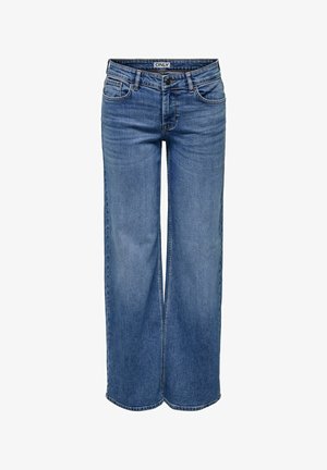 Sinine denim laia säärega teksapüksid kõrge taljega, viie tasku kujunduse ja nupukinnitusega. Sile tekstuur, mingeid mustreid või kaunistusi ei ole.