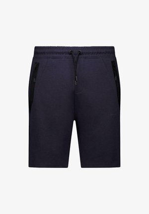 Marineblauwe shorts van een zachte katoenmix. Voorzien van een elastische tailleband met trekkoord, twee zijzakken met rits en minimale branding.