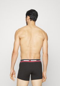 Fekete pamut boxer alsónadrág széles derékpánttal rendelkezik, amelyen logó és piros, fehér, valamint kék csíkok találhatók. A design testhez simuló, és a comb középig ér.