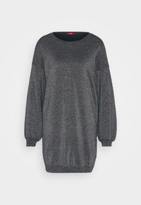 Robe pull en maille pailletée gris foncé à manches longues, col rond et poignets et ourlet côtelés.