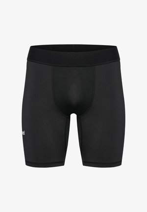 Shorts de sport noirs en tissu extensible, présentant un design ajusté, une taille élastique et des coutures renforcées pour plus de durabilité.
