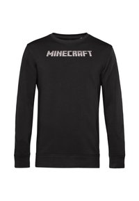 Felpa nera a maniche lunghe in cotone con la scritta "MINECRAFT" in grigio chiaro sulla parte anteriore. Presenta un colletto rotondo e polsini a costine.