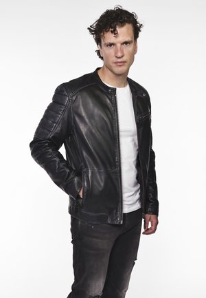 MIT ZIERBRUSTTASCHE  - Leather jacket - vintage grey