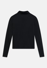 Black long-sleeve shirt with a mock collar, made from smooth fabric. Features flat seams and a straight cut, no visible logos or patterns.