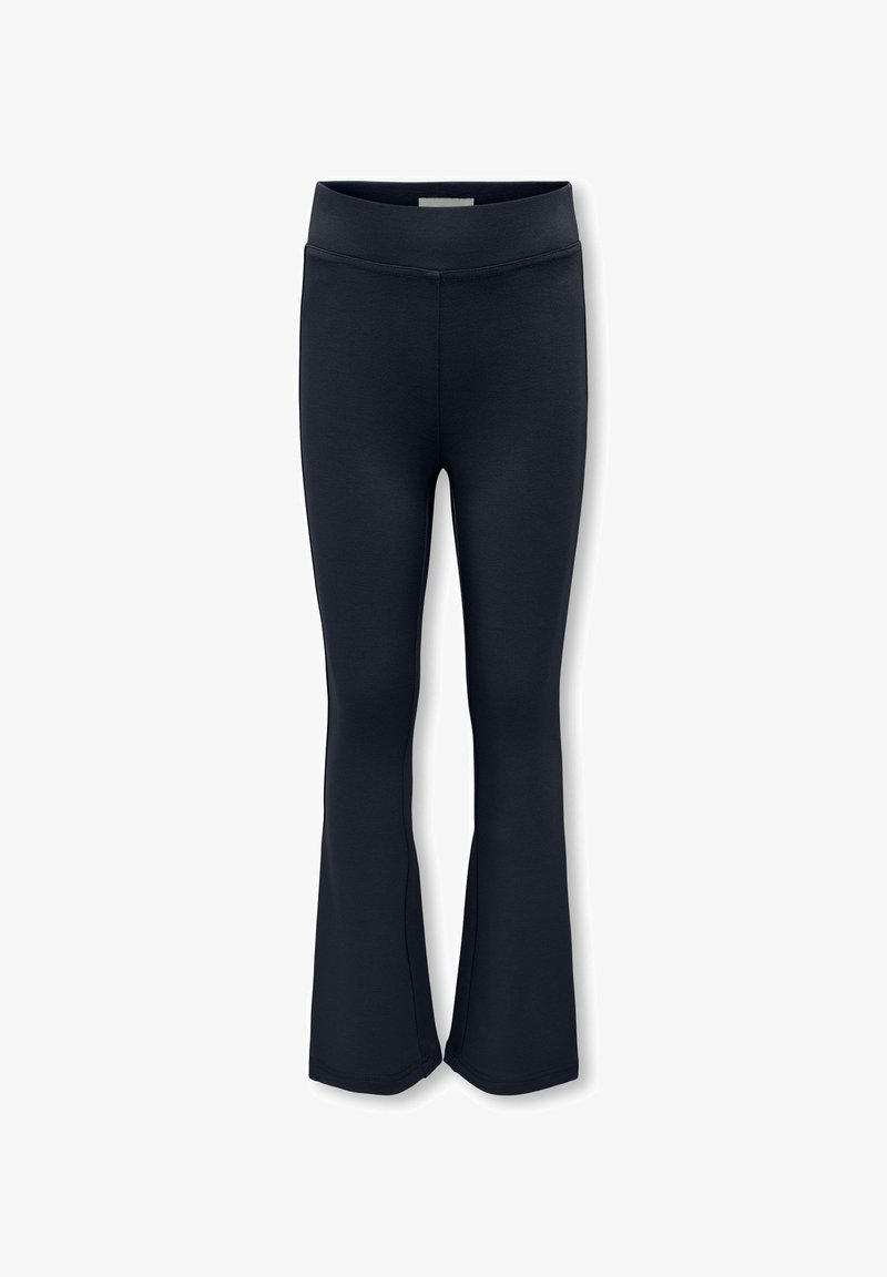 Leggings acampanados en color navy, fabricados con tela elástica. Cuentan con una cintura alta y un diseño sin costuras, adecuados para ropa casual o activa.