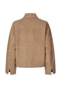 Ταμπούρα σουέντ σακάκι με γιακά, φαρδιά μανίκια και ευθεία γραμμή. Διαθέτει πλαινές σχισμές για ευκολία κινήσεων.