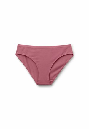 Bas de bikini en coton rose avec une texture lisse, une ceinture élastique et une coupe taille moyenne. Aucun motif ni détail matériel visible.