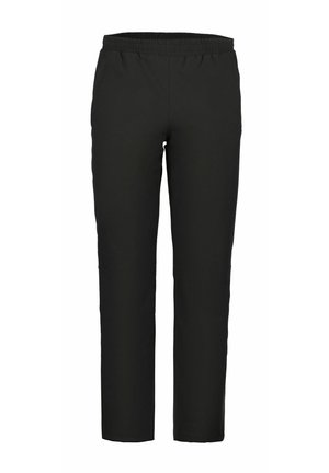 Schwarze, gerade geschnittene Hosen mit elastischem Bund, ohne sichtbare Taschen oder zusätzliche Details, auf weißem Hintergrund präsentiert.