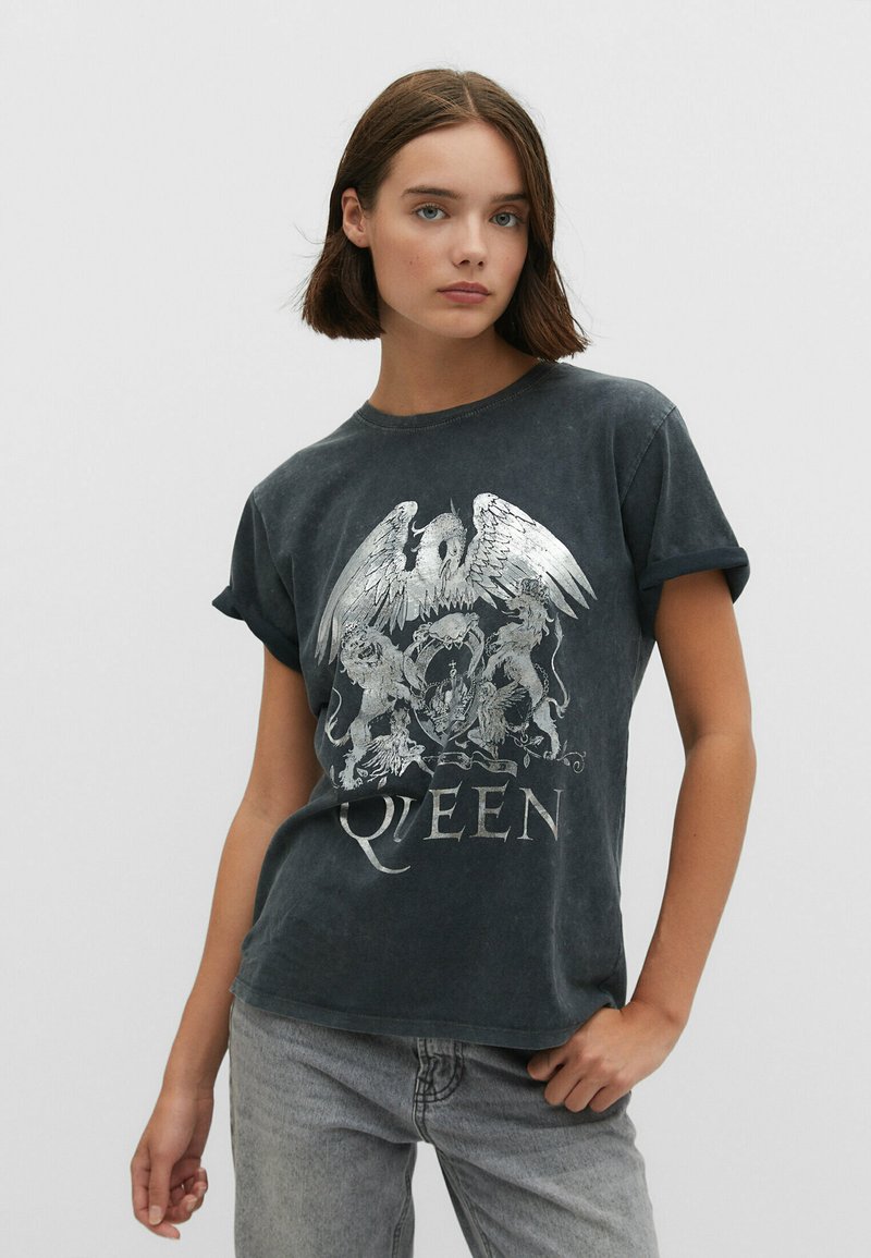 Stradivarius QUEEN WITH SHINY DETAIL - T-Shirt print - dark grey ...