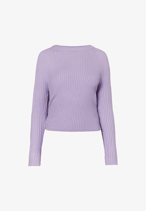 Lavendel ribbet striktrøje med lange ærmer, rund halsudskæring og cropped pasform. Blød tekstur og subtil strækning øger komforten.