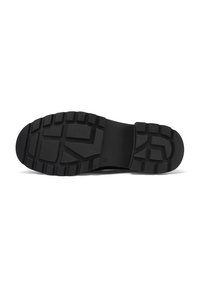 Suola di scarpa in gomma nera con superficie texture, caratterizzata da motivi di battistrada profondi e sezioni rialzate per una migliore presa. Taglia indicata come 37.