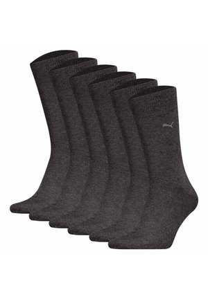 Grau Baumwollsocken-Set, mit einem gerippten Bündchen, glatter Textur und einem kleinen Logo. Sechs Paare in einer gestapelten Anordnung präsentiert.