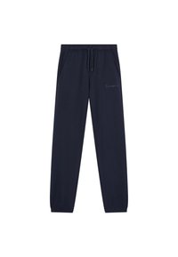 Navyblauwe sweatpants van zacht materiaal, met een elastische tailleband met trekkoord, twee zijzakken en een subtiele logo-detail.