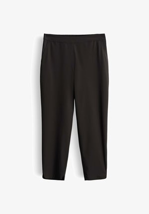 Schwarze kurzer Hosen mit geraden Beinen, elastischem Bund und Seitentaschen, dargestellt auf schlichtem weißem Hintergrund.