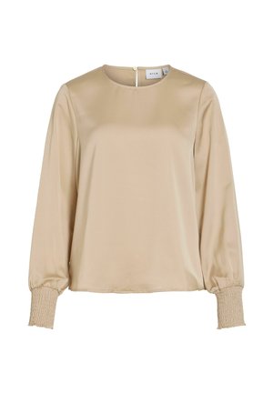 VILA, LONG SLEEVED TOP VIELLETTE ROUND NECK - Blouse - cement