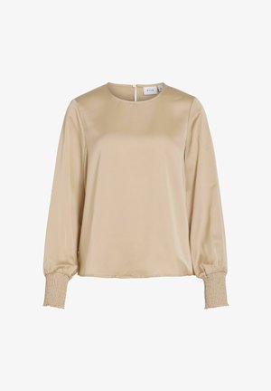 VILA, LONG SLEEVED TOP VIELLETTE ROUND NECK - Bluse - cement