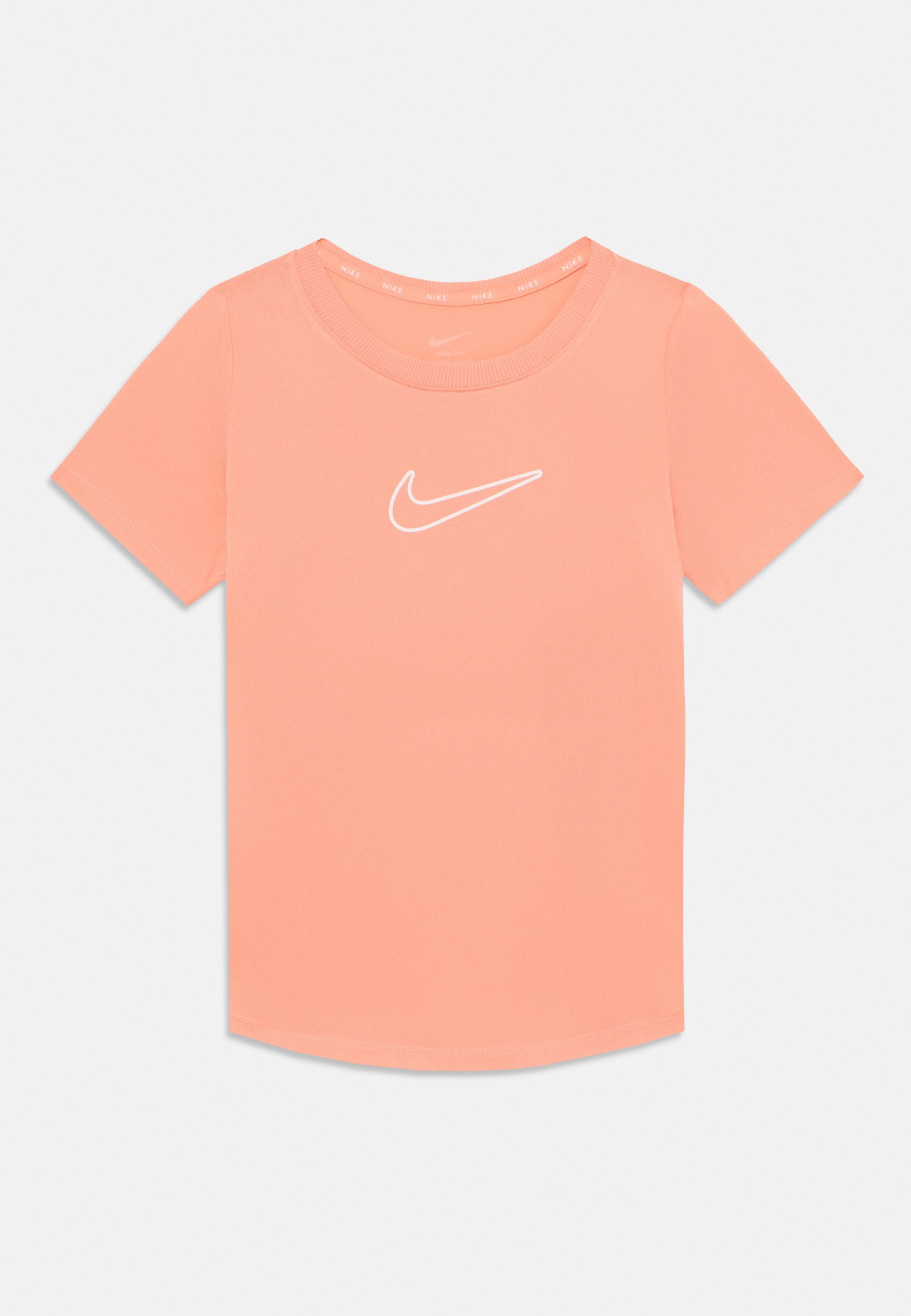 white and peach nike shirt