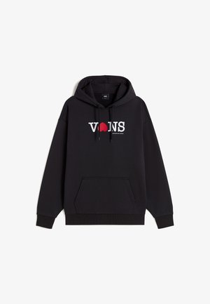 Czarna bluza z kapturem z dużym białym logo "VONS" z czerwonym akcentem serca. Zaprojektowana z przednią kieszenią i regulowanym kapturem.