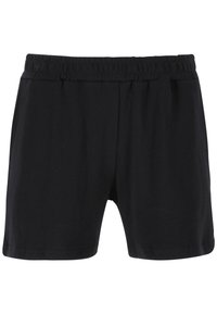 Svarta shorts av mjukt tyg, med elastisk midja och en enkel, ren design utan fickor eller mönster.