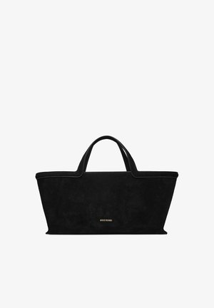Sac fourre-tout en daim noir avec deux poignées et petit logo doré "INO ROSSI" centré près du bas.