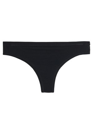 Zwarte katoenen slip met een gladde textuur, voorzien van smalle zijkanten en minimale stikdetails. Geen patronen of accenten aanwezig.