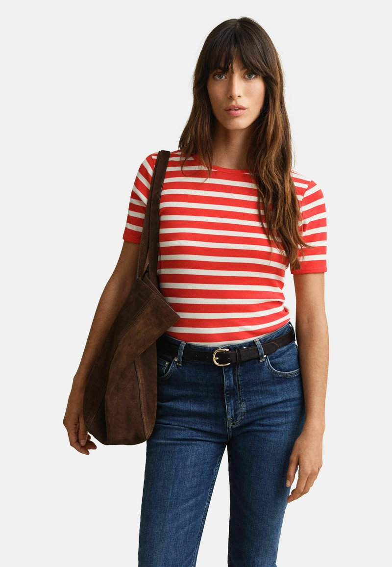 GANT STRIPED - Triko s potiskem - perfect red