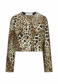 Cropped jack in een luipaardmotief, met een knopenfront, lange mouwen, twee borstzakken en een soepele textuur.