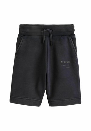 Schwarze Freizeithose mit Kordelzugbund und Seitentaschen, mit leichtem "Allsaints" Schriftzug vorne rechts.