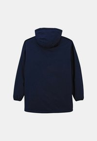 Marinblå hooded jacka med långa ärmar, elastiska mudd och en enkel design bak. Tillverkad av ett slätt och slitstarkt tyg.