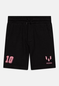 Černé sportovní šortky se růžovým číslem "10" a logem "MESSI". Vyrobené z měkké bavlny, s elastickým pasem a bočními kapsami.