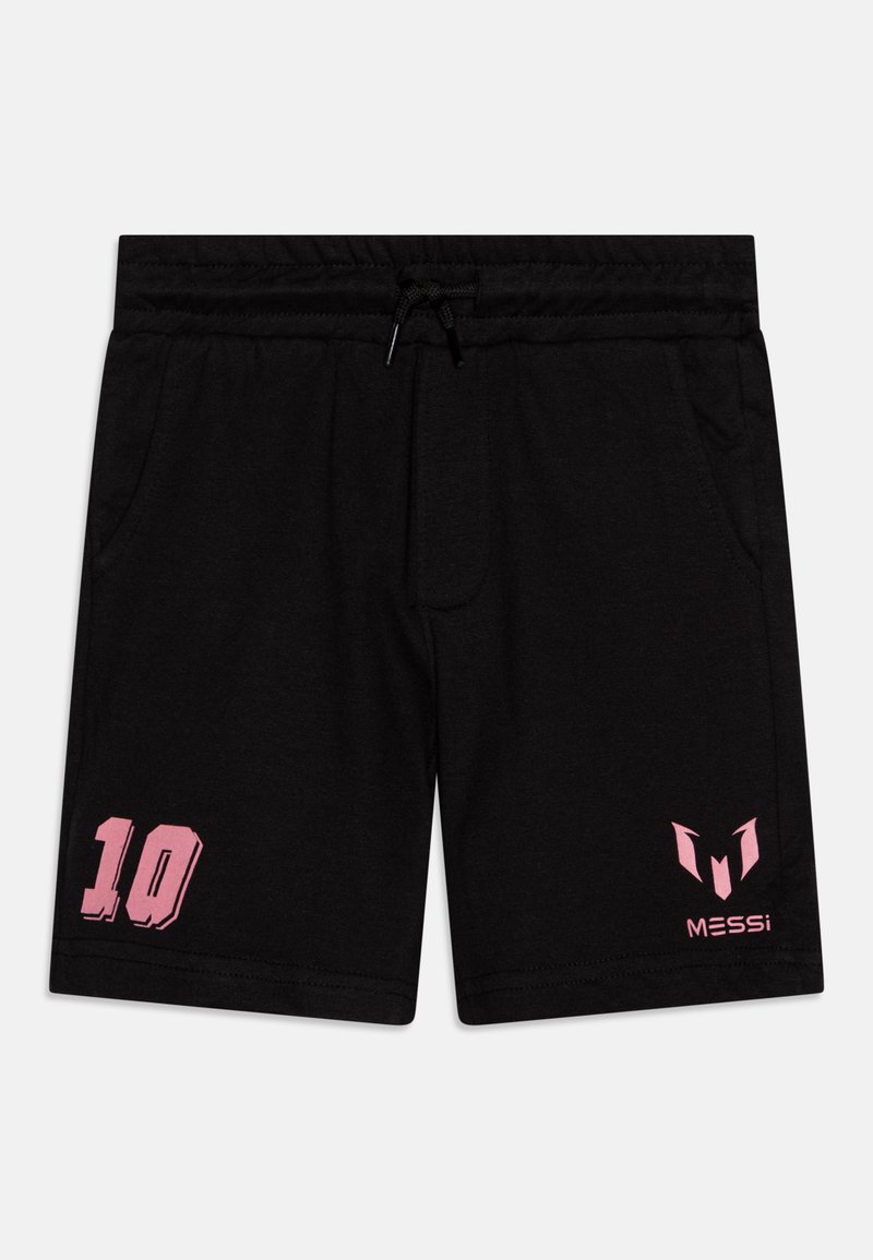 Černé sportovní šortky se růžovým číslem "10" a logem "MESSI". Vyrobené z měkké bavlny, s elastickým pasem a bočními kapsami.