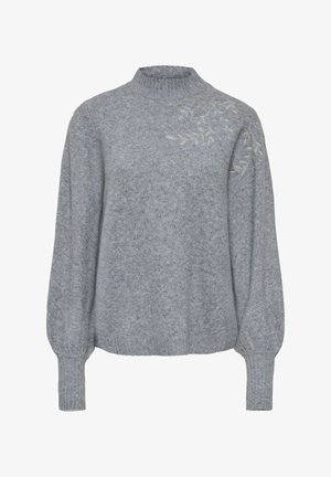 ONLY, ONLBEAUTY LS HIGH NECK EMB KNT - Пуловер - medium grey melange