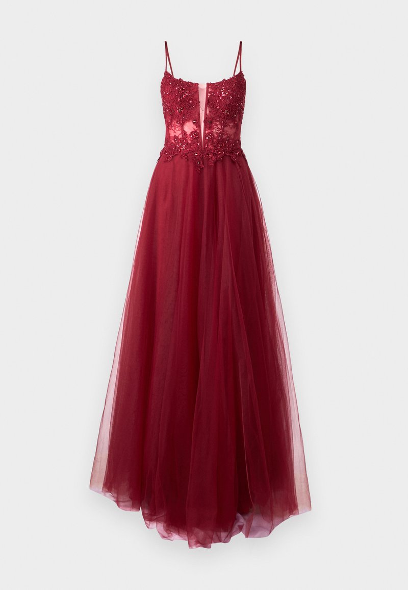 strapless open back dress Malia Red Mermaid V Neck Glitter Satin Prom Dress
