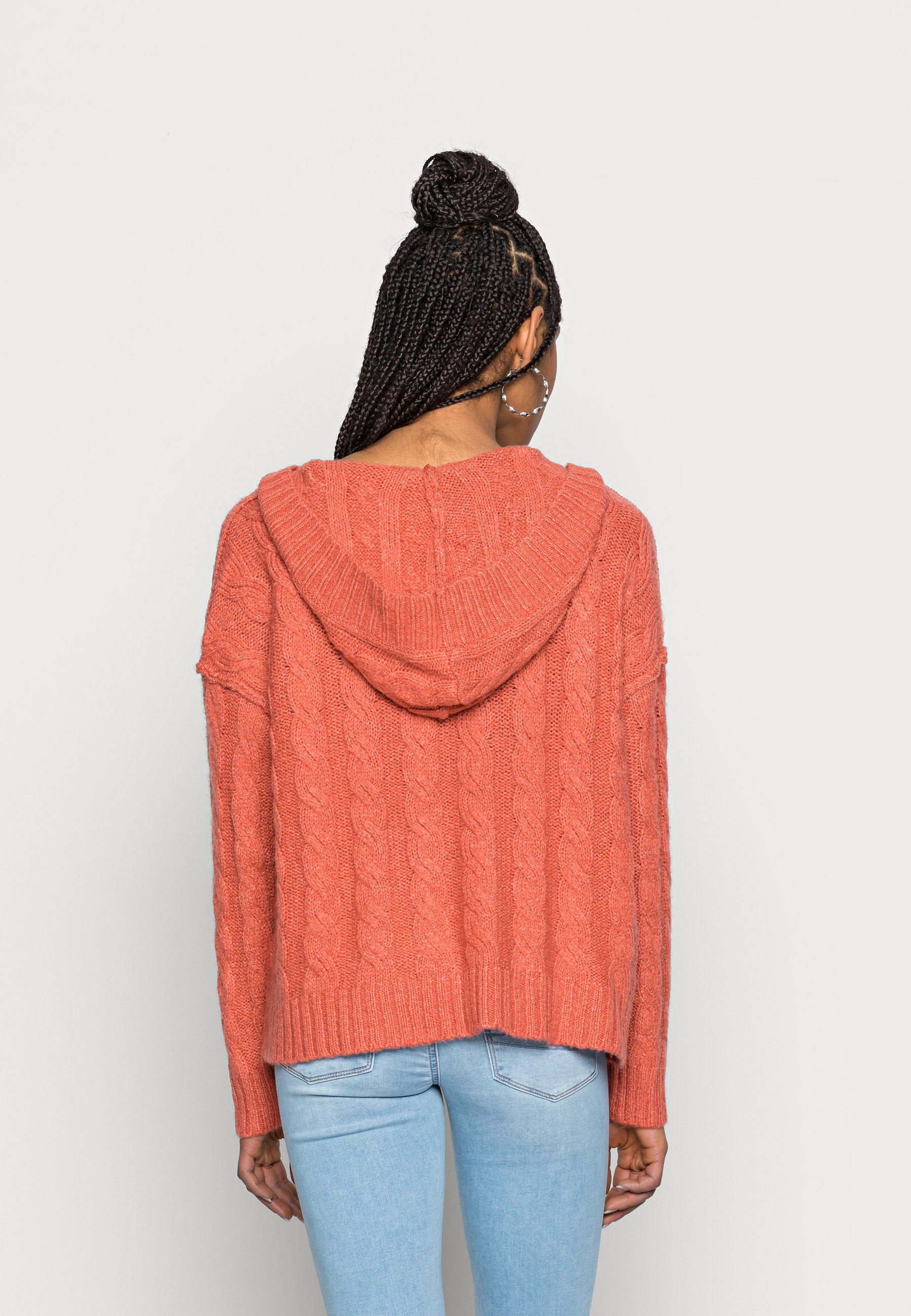 American Eagle Cozy Cable Hoodie Jumper Peach, Women's, Size: Large, Orange