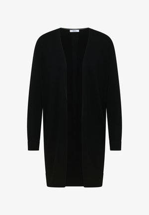 Dlouhý černý cardigan s otevřeným předním dílem, dlouhými rukávy a žebrovanými manžetami a lemem, s označením "CECIL" uvnitř výstřihu.