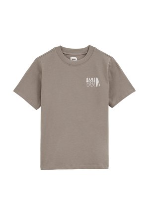 Gray cotton t-shirt with short sleeves, round neckline, and white "BLUE RIDGE" graphic with surfboard and wave design on left chest.
