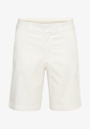 Shorts blancs en coton au toucher lisse, avec une taille plate, des poches latérales et une coupe ajustée. L'ourlet est droit et soigné.