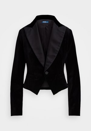 CROPPED SILK-LAPEL VELVET BLAZER - Sacou - black