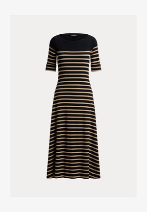 Lauren Ralph Lauren, BRETON-STRIPE COTTON RIBBED MIDI DRESS - Pulóverruha - black/birch tan
