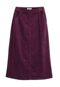 Rūsgani korduroja svārki ar taisnu siluetu, divām sānu kabatām un vertikālu svītrainu tekstūru. Pusgarš dizains ar izšūtu apakšmalu.