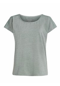 Lichtgroen T-shirt met korte mouwen, ronde hals, ribbelstructuur en een ontspannen pasvorm. Subtiele naden op de schouders verbeteren het ontwerp.