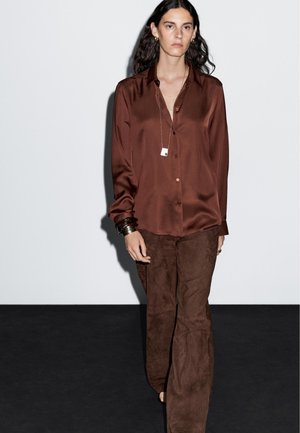 Massimo Dutti FLOWING SATIN LONG SLEEVE - Skjortebluser - brown