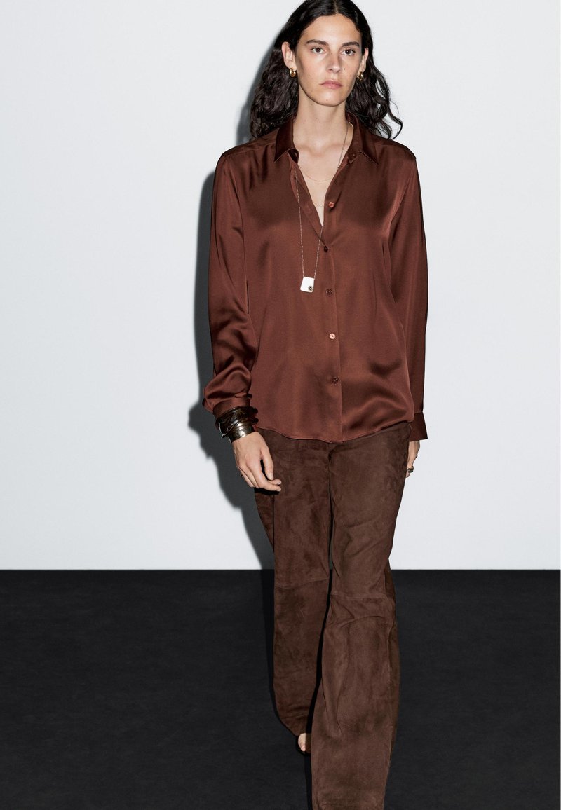 Massimo Dutti FLOWING SATIN LONG SLEEVE - Chemisier - brown