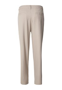 Pantaloni beige con design a gamba dritta, realizzati in un tessuto liscio. Presentano due tasche posteriori e una cintura standard.