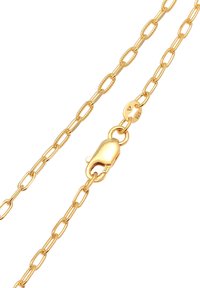 Goudkleurige metalen ketting met ovale schakels, getextureerde accenten en een karabijnslot. Bevat een stempel die aangeeft dat het 925 zilver bevat.