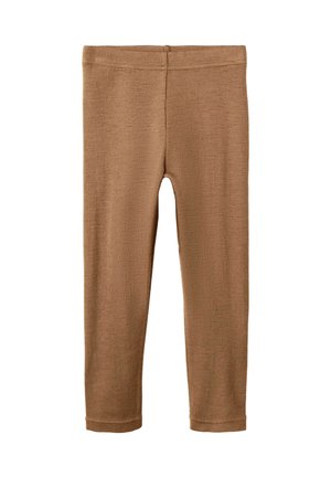 Leggings per toddler in maglia a coste marrone, con vita elastica e gambe dritte.