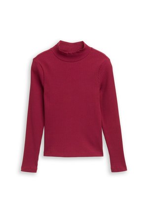 Langsleeve coltrui in donkerrood, gemaakt van ribbelstof. Heeft een slimfit ontwerp en een hoge kraag. Stevige textuur door het geheel.